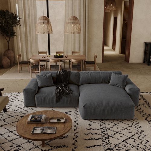 Premium Interiors - Rechthoekige hoekbank CHEER - zacht aanvoelende geweven stof  donker antraciet 312cm