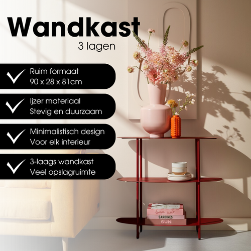 Mica Decorations Wandrek – Opbergrek en Metalen Wandrek voor Decoratie Woonkamer – Geschikt voor Planten en Accessoires – Stevig Rek van IJzer – 90 x