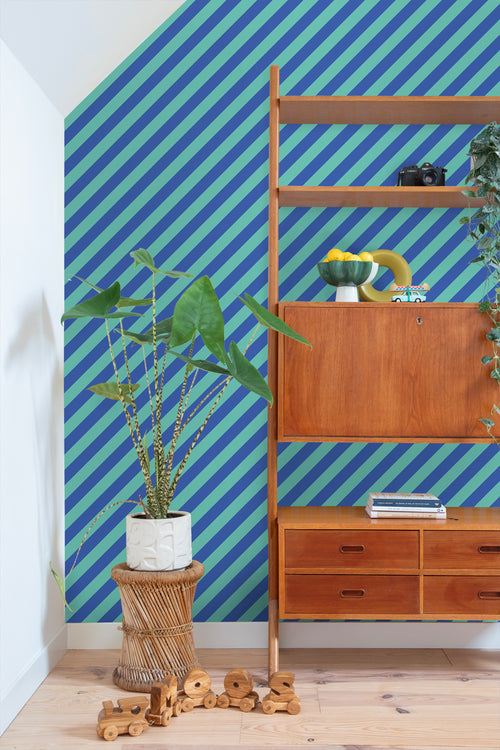 ESTAhome behang strepen petrolgroen en koningsblauw - 50 x 900 cm - 139958 - vtwonen shop