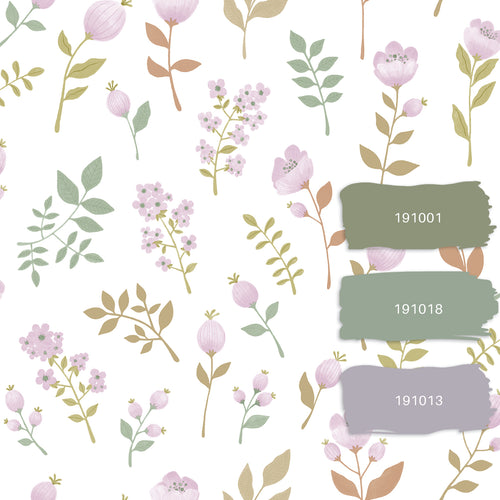 ESTAhome behang bloemen lila paars en vergrijsd groen - 50 x 900 cm - 139975 - vtwonen shop