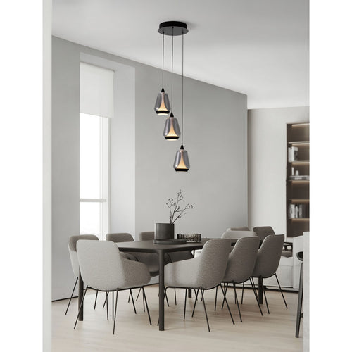 Nova Luce ALISH Hanglamp met clusterdesign, matzwart, rookkleurig, Triac dimbare LED 24W 990lm 3000K