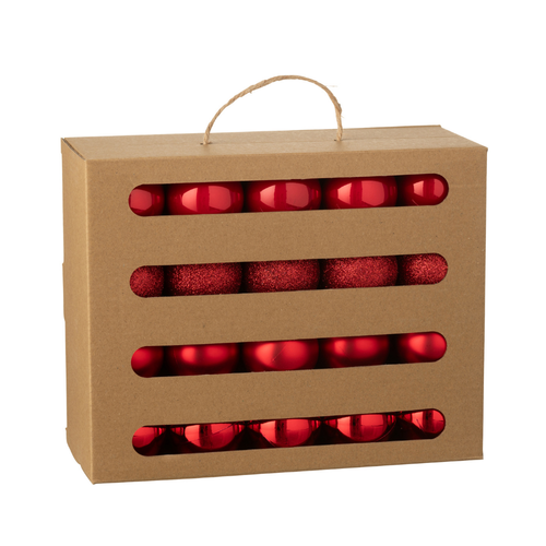 J-Line kerstbal - kunststof - rood - doos van 40