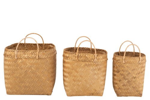 J-Line mand Vierkant - rotan - naturel - set van 3 - vtwonen shop