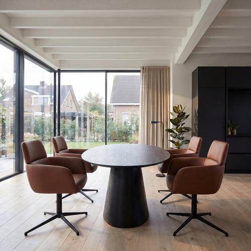 Furnhouse eetkamerstoelen armleuning Marco - Donkerbruin - Leer - Set van 4