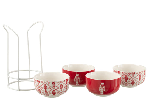 J-Line kom + sokkel Notenkraker - metaal/keramiek - rood - doos van 4 - vtwonen shop