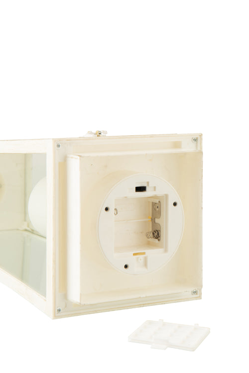 J-Line lantaarn + kaars - glas - wit - medium - LED lichtjes