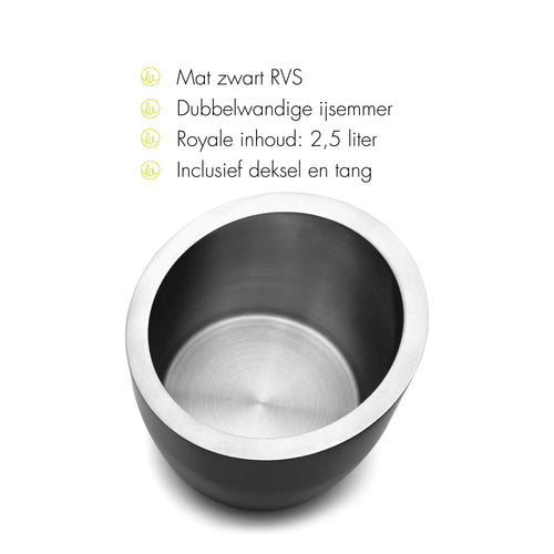 Leopold Vienna - IJsemmer dubbelwandig met deksel - 2,5L rvs mat zwart - vtwonen shop