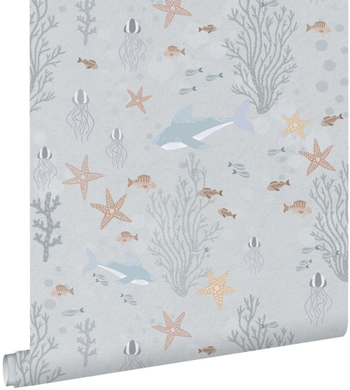 ESTAhome behang onderwaterwereld vergrijsd blauw - 50 x 900 cm - 130929