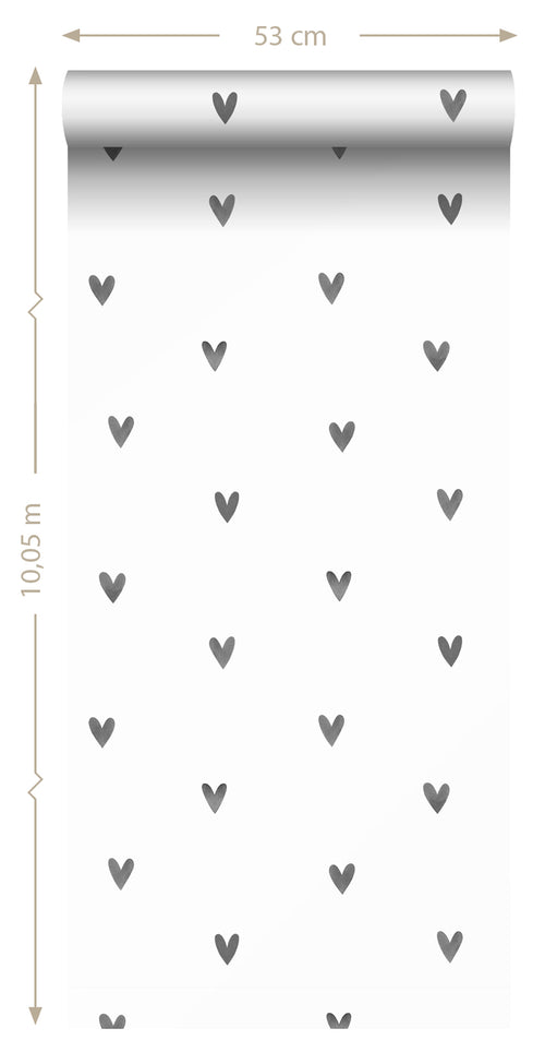 Sanders & Sanders behang hartjes zwart en wit - 53 cm x 10.05 m - 935267