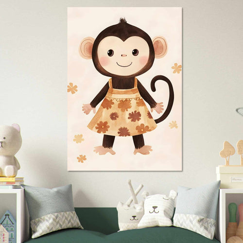 Artfulprints Poster Aapje in bloemenjurk   - 70x100 cm - Meerkleurig