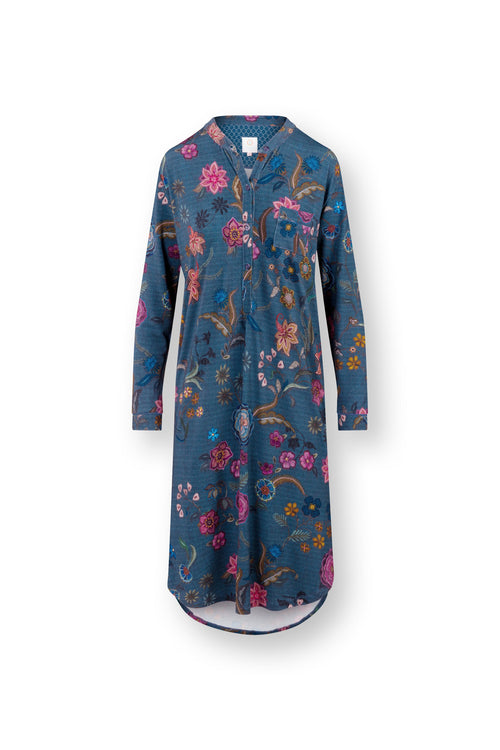 Pip Studio - Diogo Nachthemd Lange Mouw Dames - Coco Flower - Blauw - XL - vtwonen shop