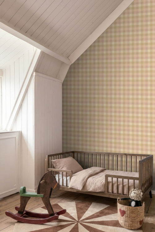 ESTAhome behang ruiten roze en beige - 50 x 900 cm - 132066
