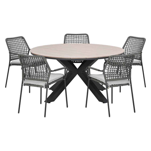 Garden Impressions Tuinset Natas grijs 6-delig - Tulli tuintafel Ø148 cm