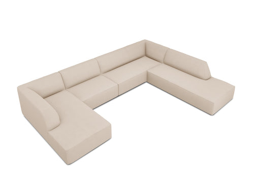 Micadoni Panoramische hoekbank rechts Ruby 7-zits, structurele stof, beige - 273x366x69cm