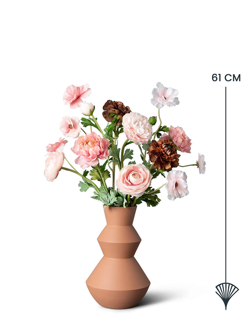 Madame Fleurie Terra Blush Boeket – Luxe Zijden bloemen Ranonkel Mix – Zonder Vaas - 18cm x 18cm x 28cm
