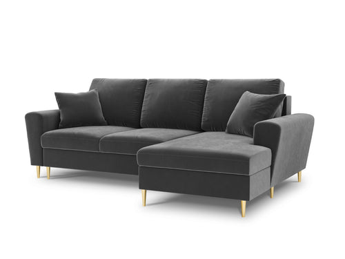 Cosmopolitan Design Converteerbare hoekbank rechts met opbergdoos Kyoto 4-zits, flueel, lichtgrijs - 145x241x88cm