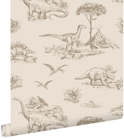 ESTAhome behang dinosaurussen beige - 53 cm x 10.05 m - 139557