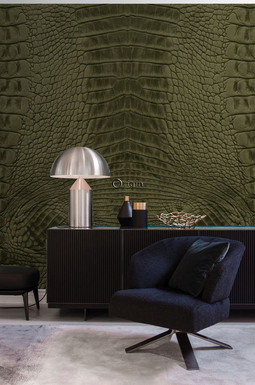 Origin Wallcoverings fotobehang krokodillenhuid mosgroen - 300 x 279 cm - 357246 - vtwonen shop