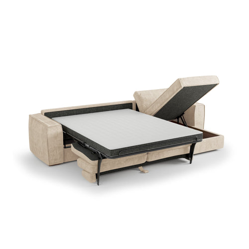 Premium Interiors - Rechthoekige hoekbank MIKA - zacht aanvoelende geweven stof beige 292cm