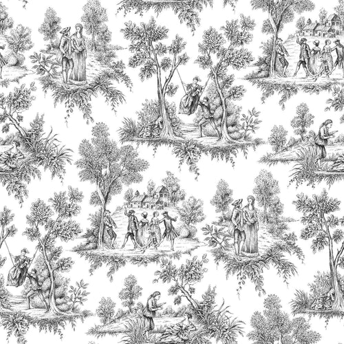 ESTAhome behang toile de jouy print zwart - 53 cm x 10.05 m - 136820