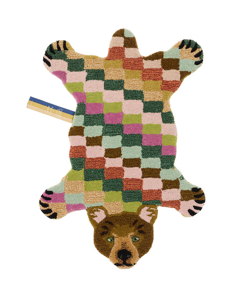 Doing Goods Archie Geruite Beer Vloerkleed - Klein 92 x 62 x 2 cm - 100% wol