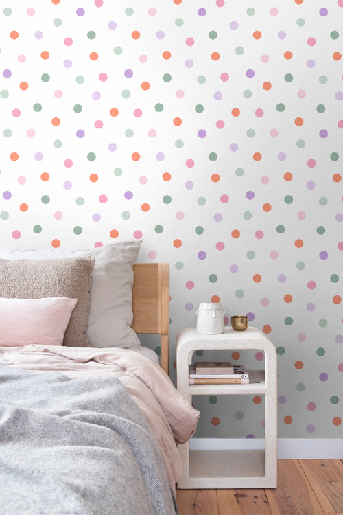 ESTAhome behang stip paars, oranje, roze en groen - 50 x 900 cm - 131622