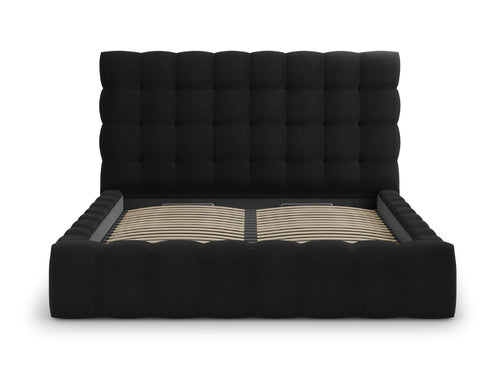 Cosmopolitan Design Opbergbed met hoofdeinde Bali 140x200cm, flueel, zwart - 230x165x125cm