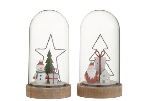 J-Line decoratie stolp Boom/Ster - hout/glas - mix - 2 stuks - LED lichtjes - vtwonen shop