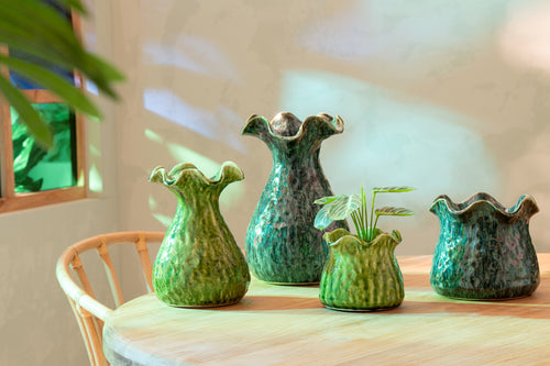 J-Line bloempot Ronny Onregelmatig - keramiek - groen - small