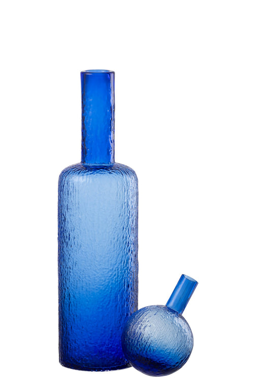 J-Line decoratie Fles Reliëf - glas - transparant/blauw - large