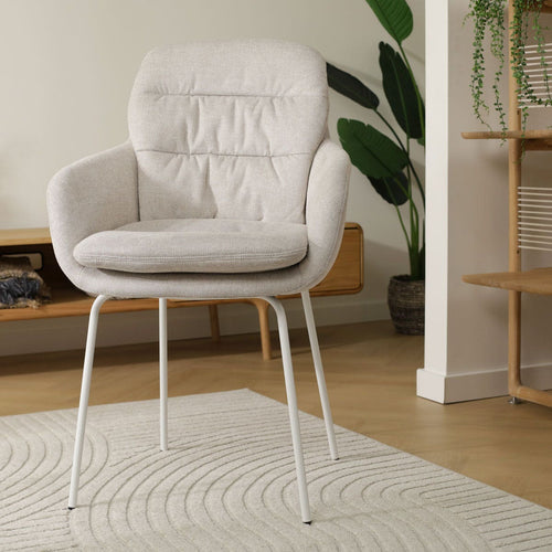 Nolon Nora-Mia Eetkamerstoel Beige - met Armleuning - Wit - vtwonen shop