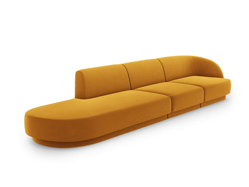 Micadoni linker bank Miley 4-zits, flueel, geel - 90x323x70cm