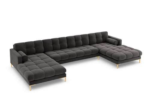 Cosmopolitan Design Panoramische bank Bali 7-zits, flueel, donkergrijs - 185x383x75cm