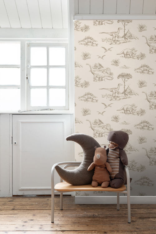 ESTAhome behang dinosaurussen beige - 53 cm x 10.05 m - 139557