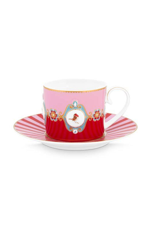 Pip Studio Kop en Schotel - Love Birds - Rood - 250ml - Set van 2