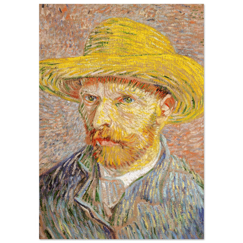 Artfulprints Poster met Lijst Vincent van Gogh - Zelfportret met strohoed   - 70x100 cm - Oranje