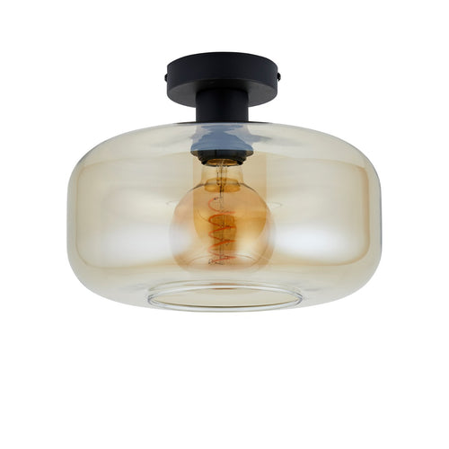 Lighto - Art deco plafondlamp zwart met amber glas - Velo - vtwonen shop