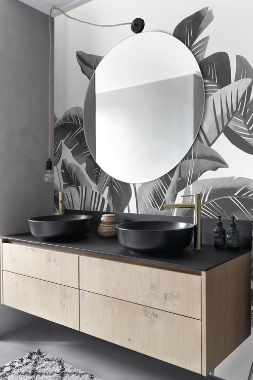 ESTAhome fotobehang grote bananenbladeren zwart wit - 200 x 279 cm - 158907 - vtwonen shop