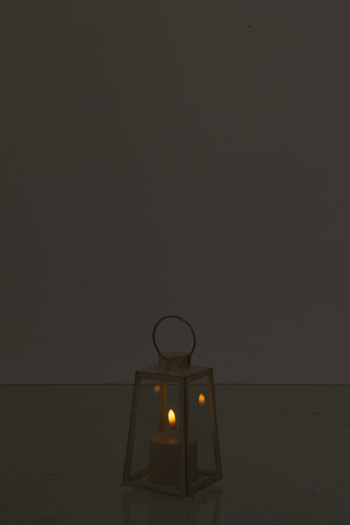 J-Line lantaarn + kaars - glas - wit - small - 2 stuks - LED lichtjes