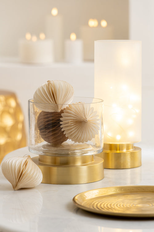 J-Line windlicht/vaas Pia - glas/koper - transparant/goud - small - 2 stuks - Ø 18 cm