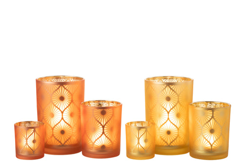 J-Line windlicht Ruit Bloemen - glas - oranje - large