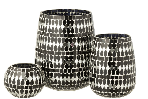 J-Line theelichthouder Mozaïek - glas - zwart/zilver - large - vtwonen shop