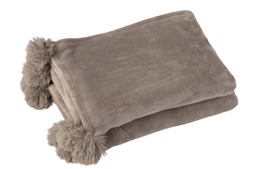 J-Line Plaid Pompom - polyester - taupe - 170 x 130 cm - vtwonen shop