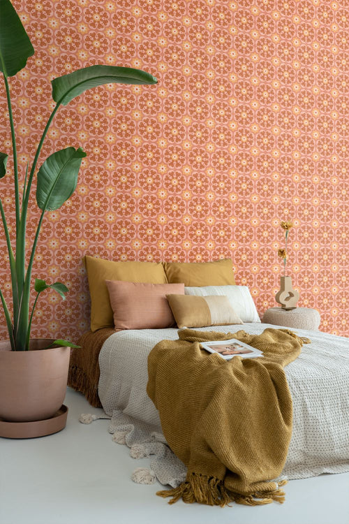 ESTAhome behang tegelmotief terracotta en roze - 50 x 900 cm - 132072