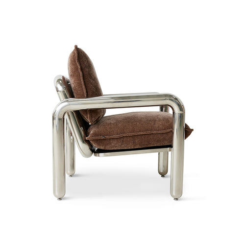 HKLIVING loungestoel Chrome – velvet brown