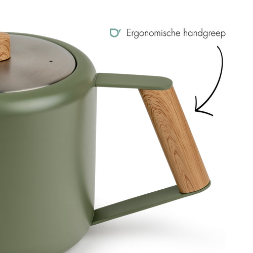 Bredemeijer - Dubbelwandige theepot Duet Design Boston - 1,1 liter - RVS - Legergroen - vtwonen shop