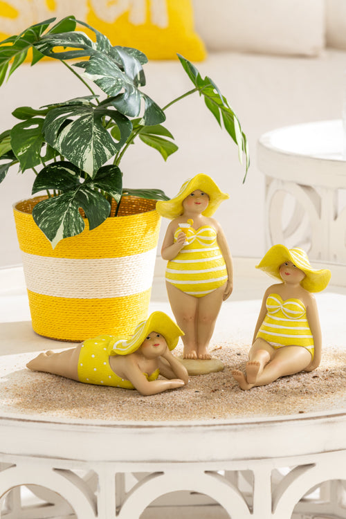 J-Line bloempot Touwtjes Streep - papier - geel/groen - extra large - 2 st. - Ø 21.5 cm