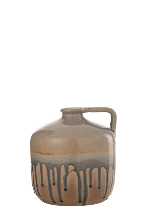 J-Line vaas Kruik Handvat - keramiek - beige/grijs - small - Ø 21 cm