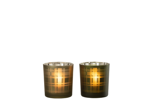 J-Line theelichthouder Rechthoeken - glas - groen - small - 2 stuks