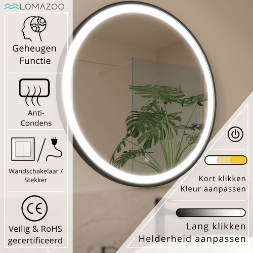 LOMAZOO badkamerspiegel Detroit - met LED verlichting & anti condens - rond - 100 cm